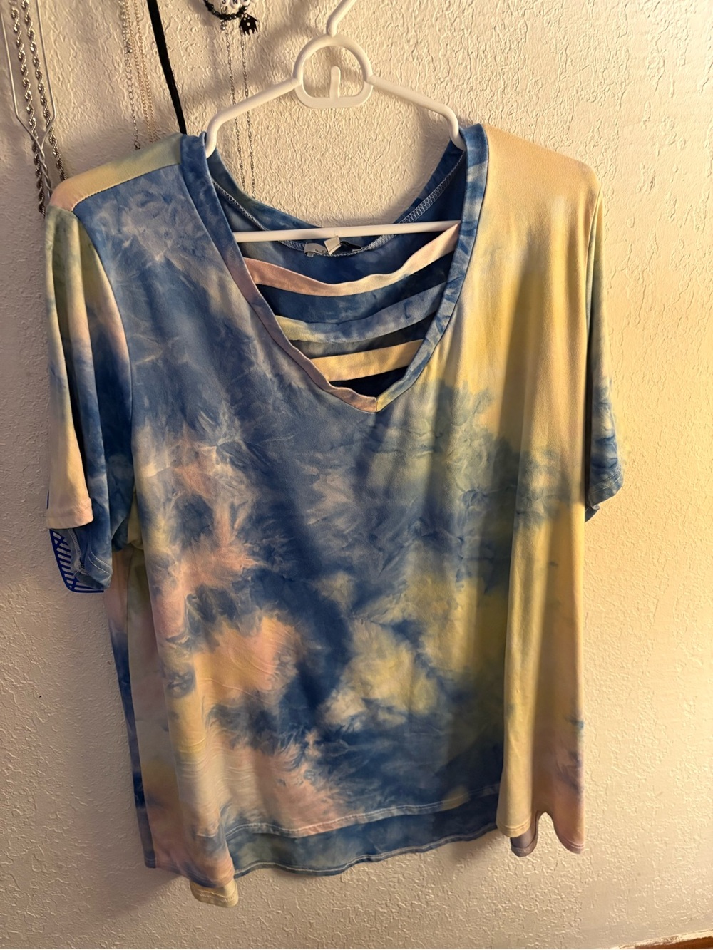 white birch  Tie-Dye V-Neck Short Sleeve Top with cut front
